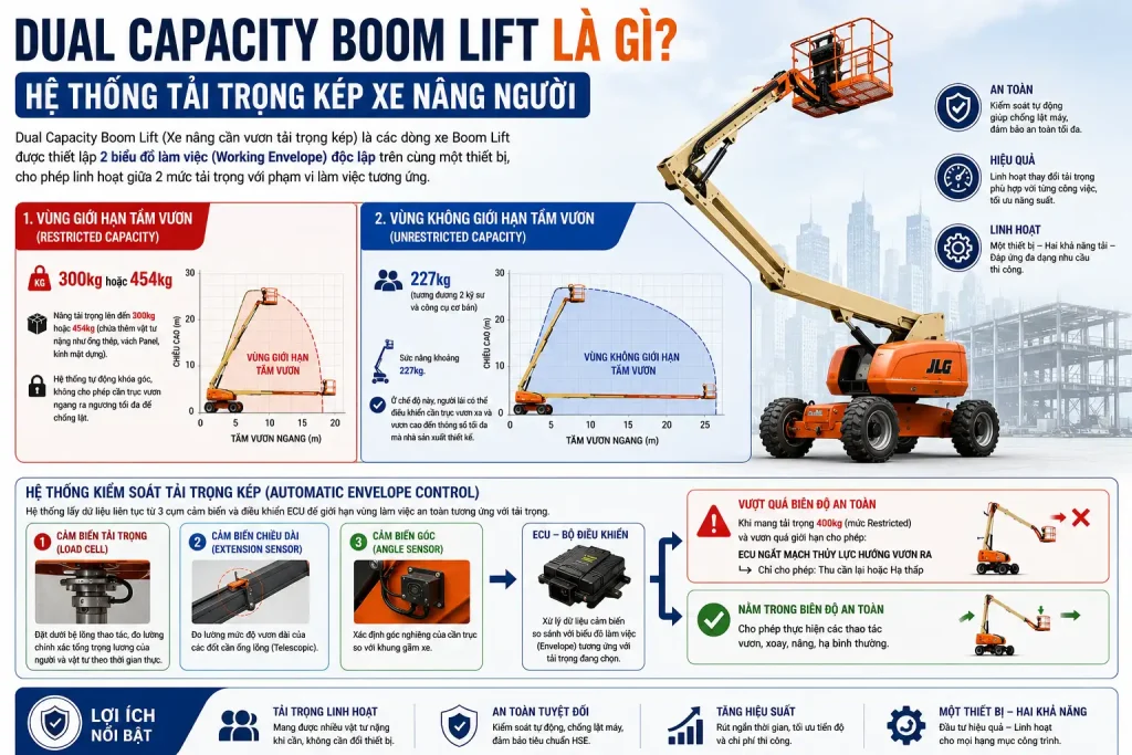 Dual Capacity la gi - He thong tai trong kep xe Boom Lift