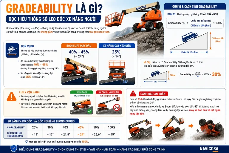 Gradeability Là Gì? Đọc Hiểu Thông Số Leo Dốc Xe Nâng Người